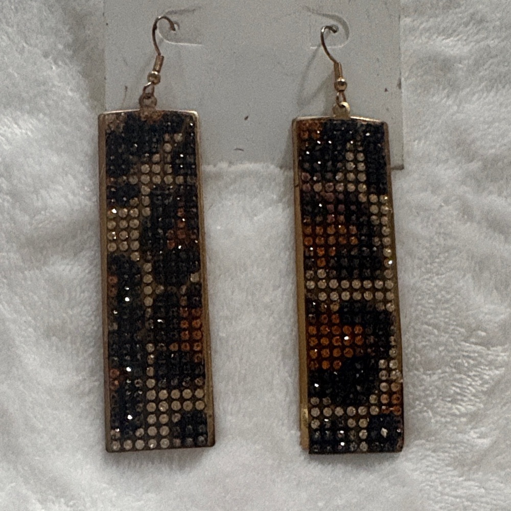 🐆Rectangular Rhinestone Drop Earrings🐆